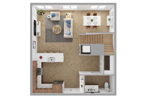 Floor plan for 1 bed, 2 baths, 1155 sqft